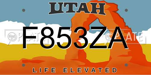 F853ZA Utah License Plate