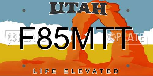 F85MTT Utah License Plate