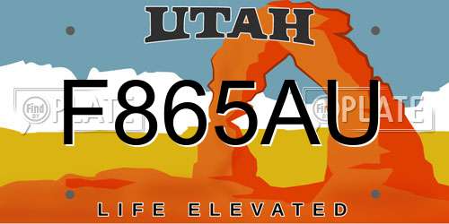 F865AU Utah License Plate