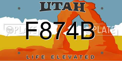 F874B Utah License Plate