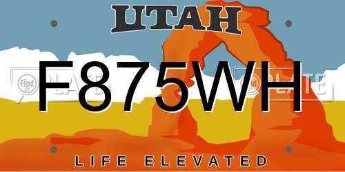 F875WH Utah License Plate
