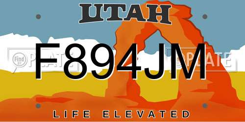 F894JM Utah License Plate