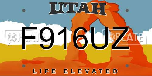 F916UZ Utah License Plate