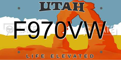 F970VW Utah License Plate