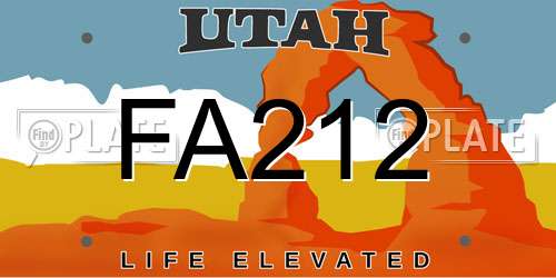 FA212 Utah License Plate