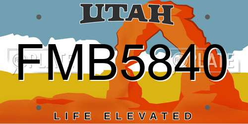 FMB5840 Utah License Plate