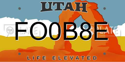FO0B8E Utah License Plate