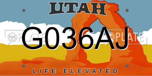 G036AJ Utah License Plate