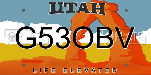 G53OBV Utah License Plate