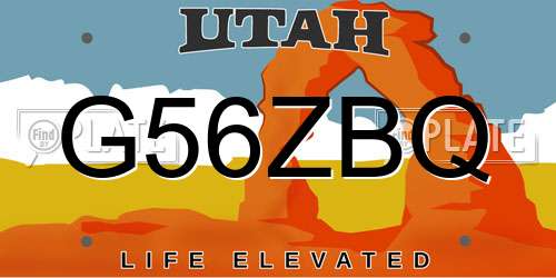 G56ZBQ Utah License Plate