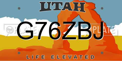 G76ZBJ Utah License Plate
