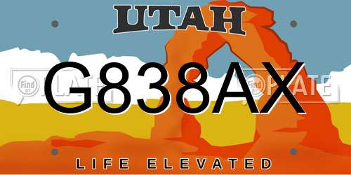 G838AX Utah License Plate