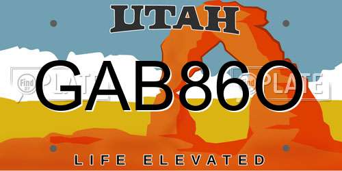 GAB86O Utah License Plate