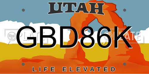 GBD86K Utah License Plate