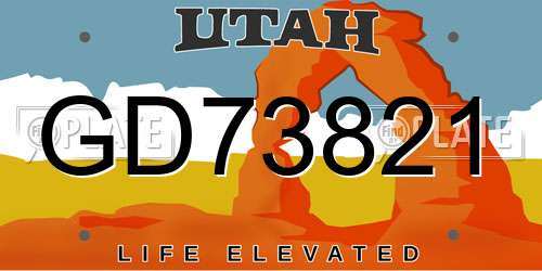 GD73821 Utah License Plate
