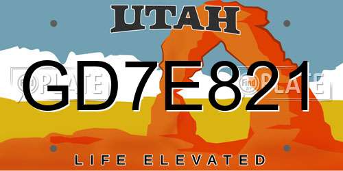 GD7E821 Utah License Plate