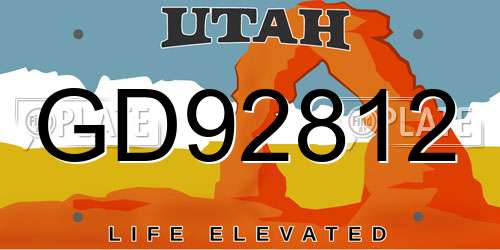 GD92812 Utah License Plate