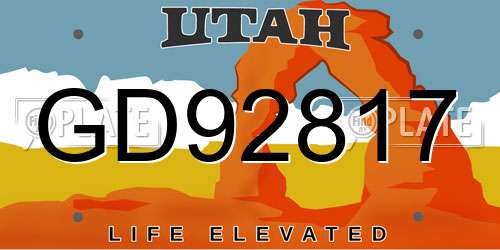 GD92817 Utah License Plate