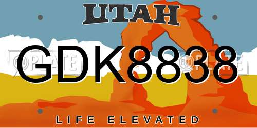 GDK8838 Utah License Plate