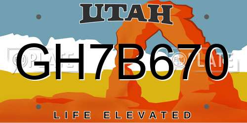 GH7B670 Utah License Plate