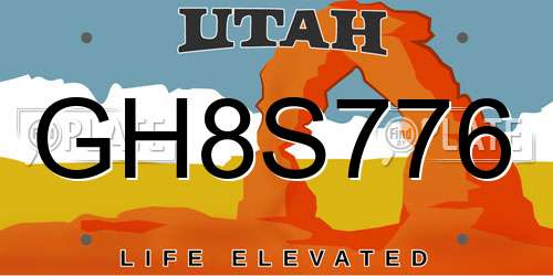 GH8S776 Utah License Plate