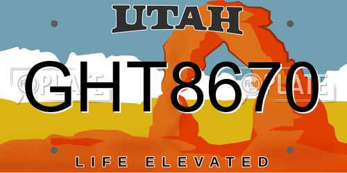 GHT8670 Utah License Plate