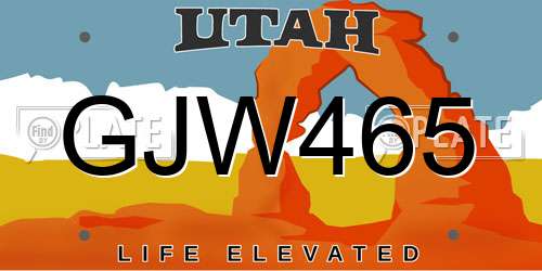 GJW465 Utah License Plate