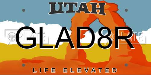 GLAD8R Utah License Plate