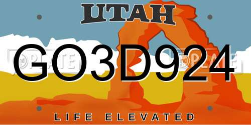 GO3D924 Utah License Plate