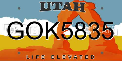 GOK5835 Utah License Plate