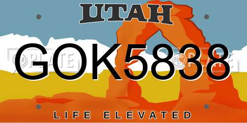 GOK5838 Utah License Plate