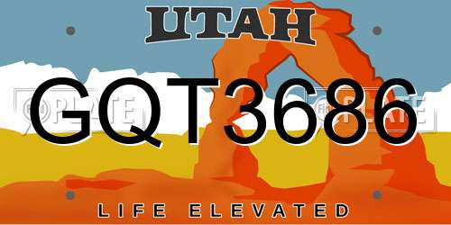 GQT3686 Utah License Plate