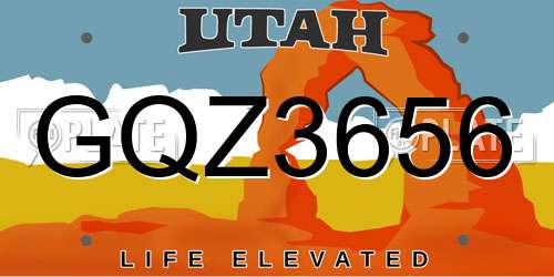 GQZ3656 Utah License Plate