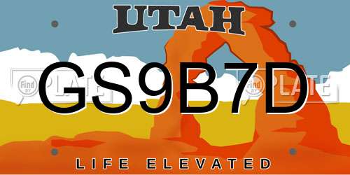 GS9B7D Utah License Plate