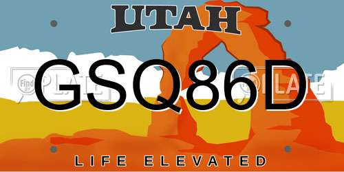 GSQ86D Utah License Plate