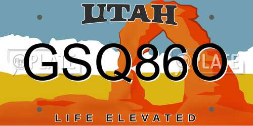 GSQ86O Utah License Plate