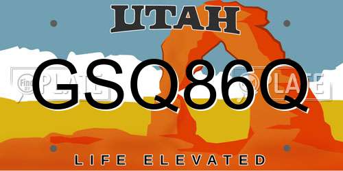 GSQ86Q Utah License Plate