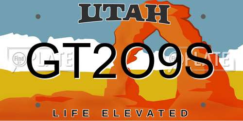 GT2O9S Utah License Plate