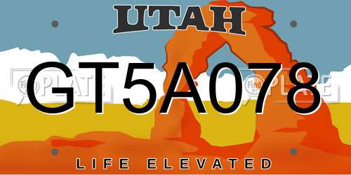 GT5A078 Utah License Plate