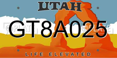 GT8A025 Utah License Plate