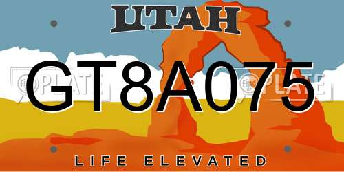 GT8A075 Utah License Plate