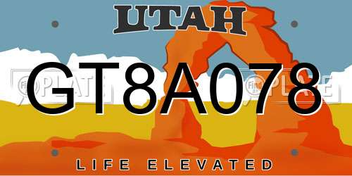 GT8A078 Utah License Plate