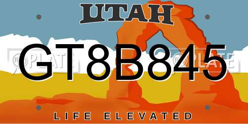 GT8B845 Utah License Plate