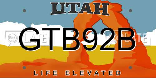 GTB92B Utah License Plate