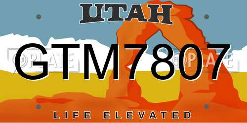 GTM7807 Utah License Plate