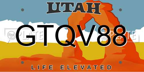 GTQV88 Utah License Plate