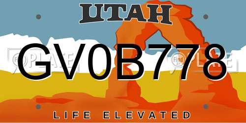 GV0B778 Utah License Plate