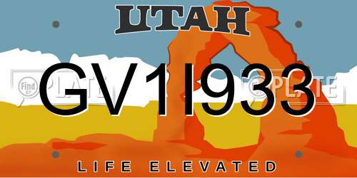GV1I933 Utah License Plate