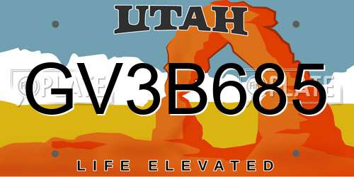 GV3B685 Utah License Plate