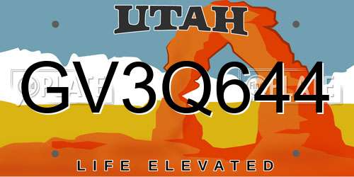GV3Q644 Utah License Plate